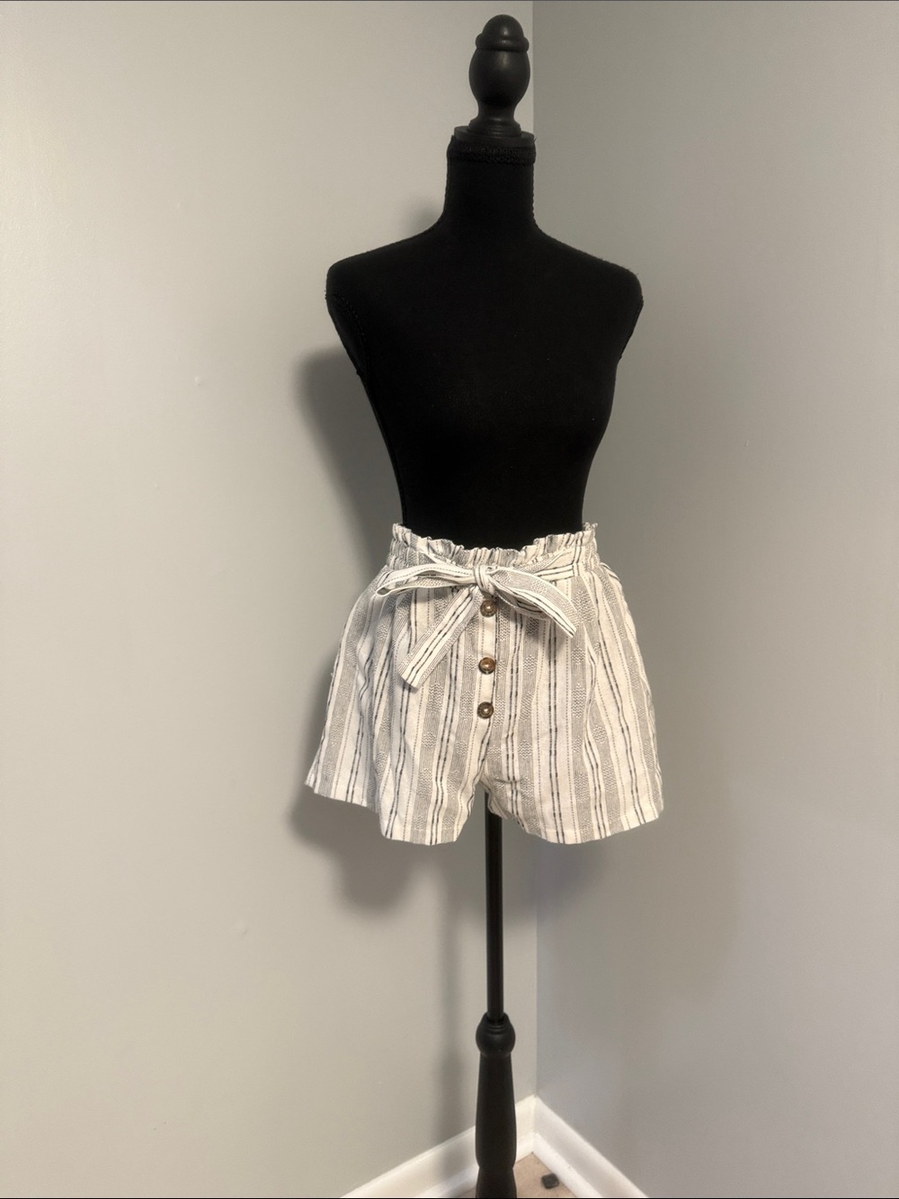 Sienna Sky Striped Paperbag Waist Shorts - White, Black